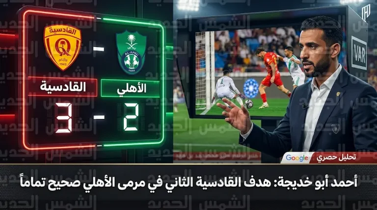 الخبير التحكيمي أحمد أبو خديجة يحسم الجدل حول صحة هدف القادسية الثاني في مرمى الأهلي