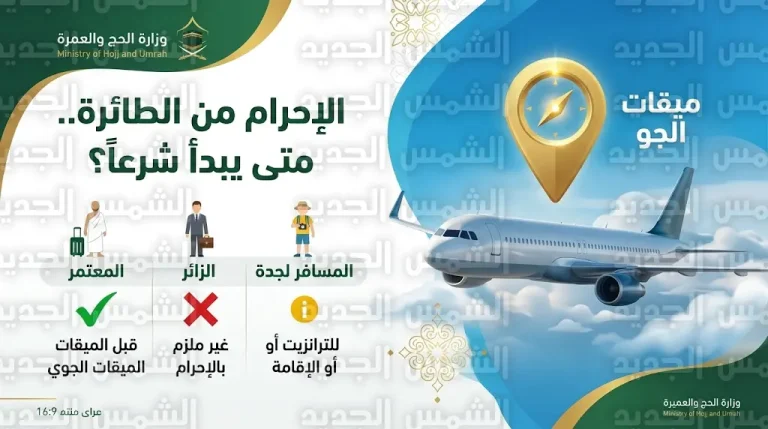 تحذير للمعتمرين من تجاوز الميقات الجوي دون إحرام وتوضيح حالات وجوب الفدية لعام 2026