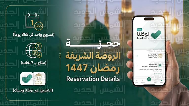 خطوات حجز تصاريح الصلاة في الروضة الشريفة اليوم الأربعاء 4-3-2026 عبر تطبيق توكلنا