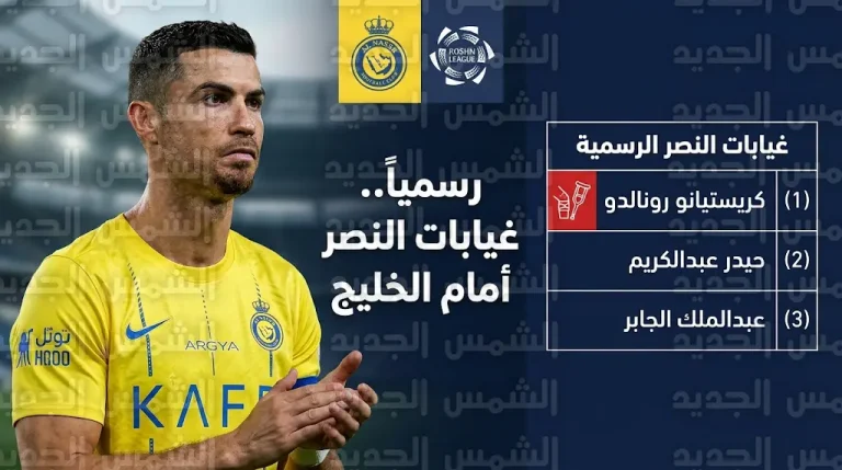 غياب كريستيانو رونالدو رسمياً عن مباراة النصر والخليج في دوري روشن بسبب الإصابة