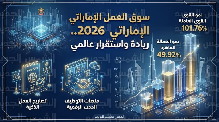 مؤشرات سوق العمل في الإمارات 2026 تكشف نمو القوى العاملة بنسبة 101.76% وزيادة العمالة الماهرة