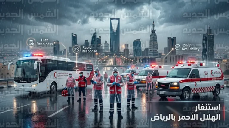 استنفار الهلال الأحمر بالرياض وتجهيز 143 فرقة إسعافية وحافلة طويق لمواجهة الحالة المطرية