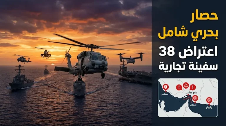 القيادة المركزية الأمريكية تعلن فرض حصار بحري شامل على الموانئ الإيرانية واعتراض 38 سفينة