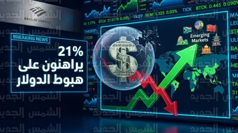 بنك أوف أمريكا: 21% من المستثمرين يراهنون على بيع الدولار والأسواق الناشئة الرابح الأكبر في 2026
