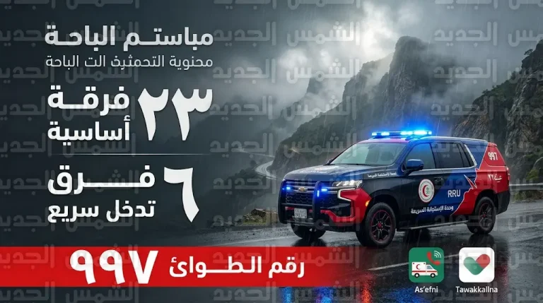 تجهيز 33 فرقة إسعافية وتمركز في العقبات.. خطة طوارئ الهلال الأحمر بالباحة لمواجهة الحالة المطرية