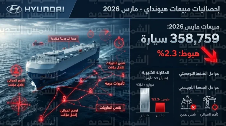 تراجع مبيعات هيونداي العالمية في مارس 2026 واضطرابات واسعة تواجه حركة شحن المركبات