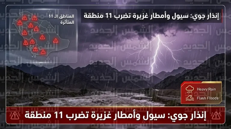 حالة الطقس اليوم السبت 25 أبريل 2026 في السعودية: تحذيرات من أمطار غزيرة وسيول في 11 منطقة