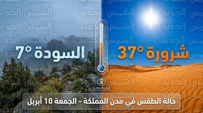 درجات الحرارة في السعودية اليوم الجمعة 10-04-2026: شرورة تتصدر القائمة والسودة تسجل 7 درجات
