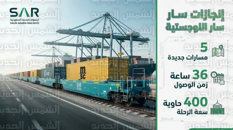 سار تعلن بدء تشغيل 5 مسارات لوجستية لتقليص زمن وصول البضائع إلى 36 ساعة وبسعة 400 حاوية للرحلة
