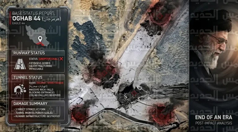 شلل تام في قاعدة النسر 44 العسكرية بهرمزجان بعد ضربات جوية دقيقة تزامنت مع تأكيد مقتل المرشد السابق علي خامنئي