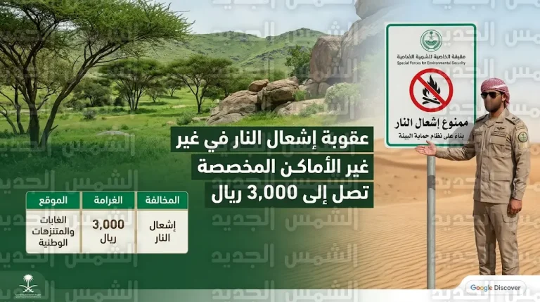 عقوبة إشعال النار في غير الأماكن المخصصة 2026 وجدول غرامات الأمن البيئي في السعودية