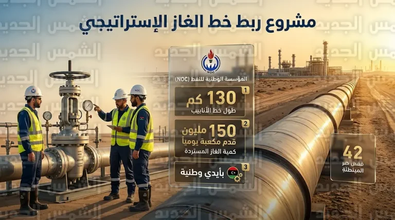 كوادر ليبية تنجح في تشغيل خط أنابيب غاز الانتصار البريقة بعد توقف دام 16 عاماً لاسترداد 150 مليون قدم مكعبة يومياً