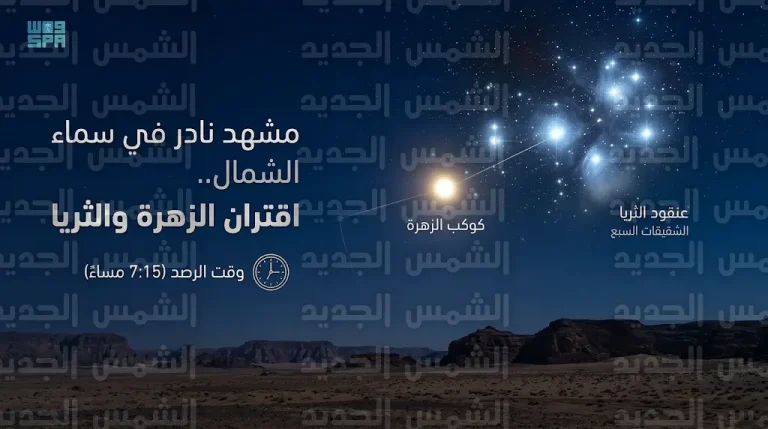 لوحة سماوية نادرة.. اقتران كوكب الزهرة ونجوم الثريا في سماء الحدود الشمالية اليوم
