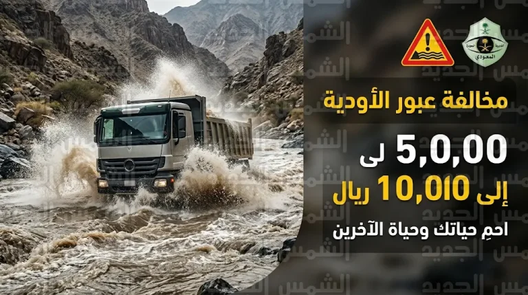 مرور عسير يضبط قائد شاحنة جازف بعبور الأودية أثناء جريان السيول بعد مقطع فيديو متداول