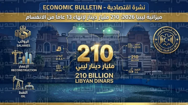 مصرف ليبيا المركزي يعلن تفاصيل أضخم ميزانية في تاريخ البلاد بقيمة 210 مليارات دينار لعام 2026