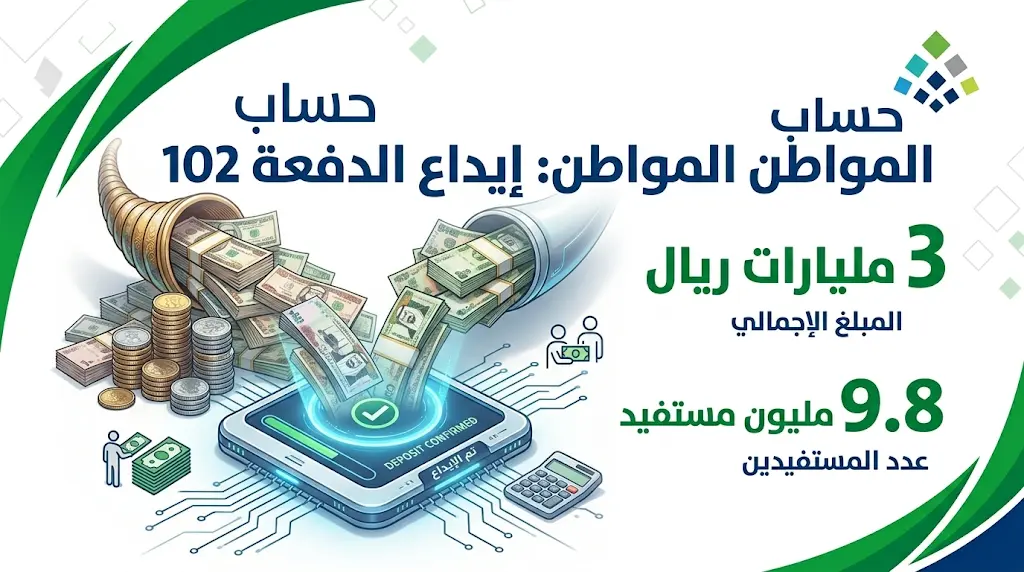 3 مليارات ريال تودع في حسابات 9.8 مليون مستفيد مع بدء صرف الدفعة 102 اليوم