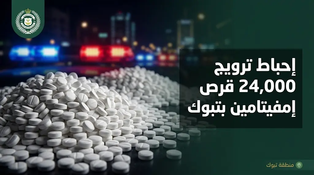إحباط ترويج 24 ألف قرص إمفيتامين في تبوك وإحالة المتورطين إلى النيابة العامة