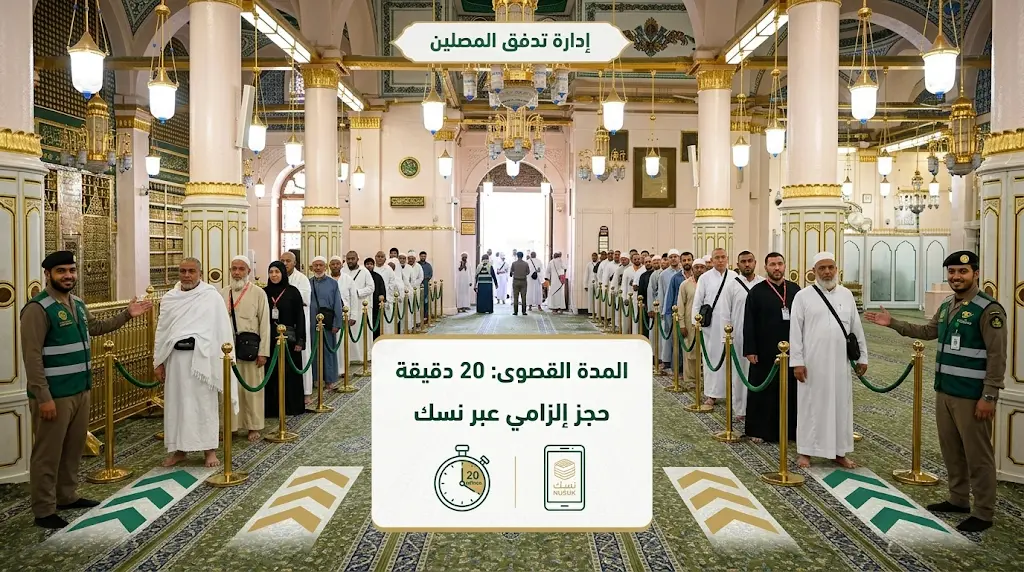إدارة حشود المسجد النبوي: تحديد 20 دقيقة كحد أقصى للزيارة في الروضة الشريفة عبر حجز نسك