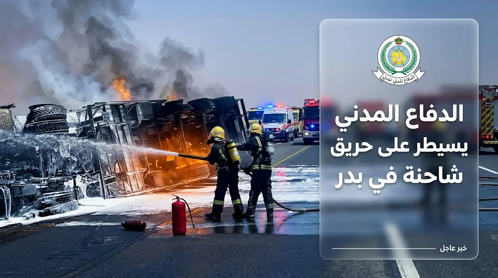 إصابة قائد شاحنة في حادث مروري بمحافظة بدر والدفاع المدني يتدخل لإخماد النيران في وقت قياسي
