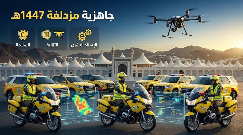 استخدام طائرات الدرون وأنظمة الرصد الذكي لتأمين مشعر مزدلفة ضمن خطة الدفاع المدني لموسم حج 2026