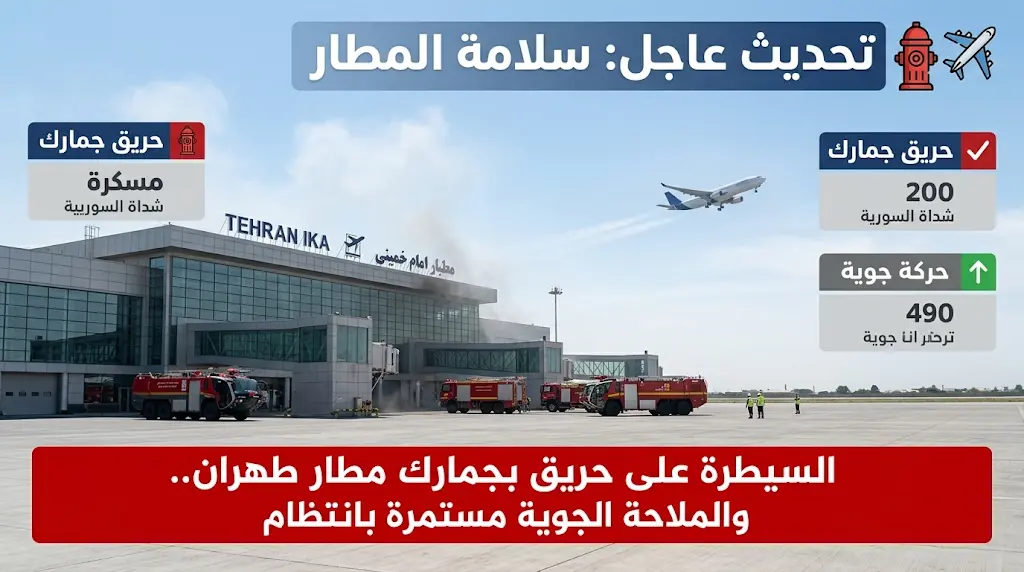 استمرار حركة الملاحة الجوية بانتظام في مطار طهران عقب السيطرة على حريق بأحد المباني الإدارية
