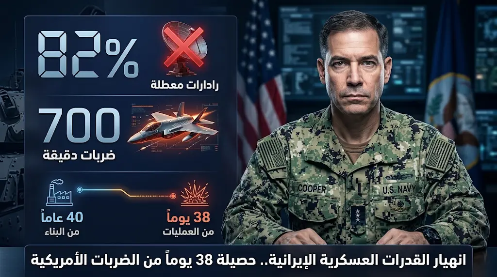 الأدميرال براد كوبر يكشف تفاصيل تحييد استثمارات إيران العسكرية طوال 40 عاماً خلال 38 يوماً فقط