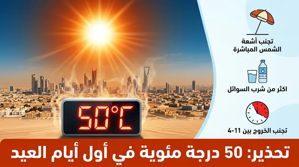 الأرصاد السعودية تحذر من موجة حر شديدة تصل لـ 50 درجة في الأحساء وحفر الباطن خلال العيد