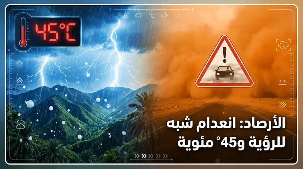 الأرصاد تحذر من انعدام شبه للرؤية في الشمال.. وأمطار رعدية مصحوبة بالبَرَد على 4 مناطق جنوبية وغربية