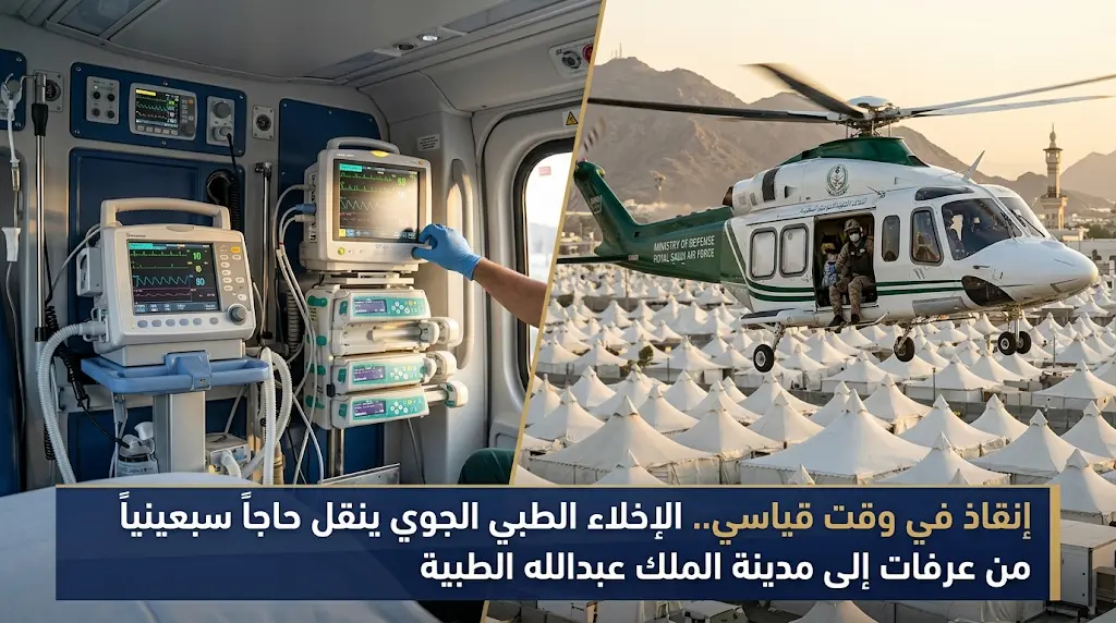 الإخلاء الطبي الجوي بوزارة الدفاع ينجح في نقل حاج سبعيني من مشعر عرفات إلى مدينة الملك عبد الله الطبية في وقت قياسي