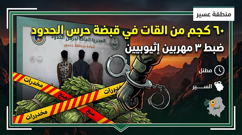 الإطاحة بـ 3 مهربين إثيوبيين في عسير.. إحباط محاولة تهريب 60 كجم من القات