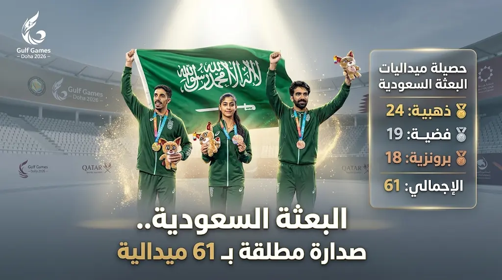 البعثة السعودية تعزز صدارتها لدورة الألعاب الخليجية 2026 برصيد 61 ميدالية متنوعة بنهاية منافسات الأحد
