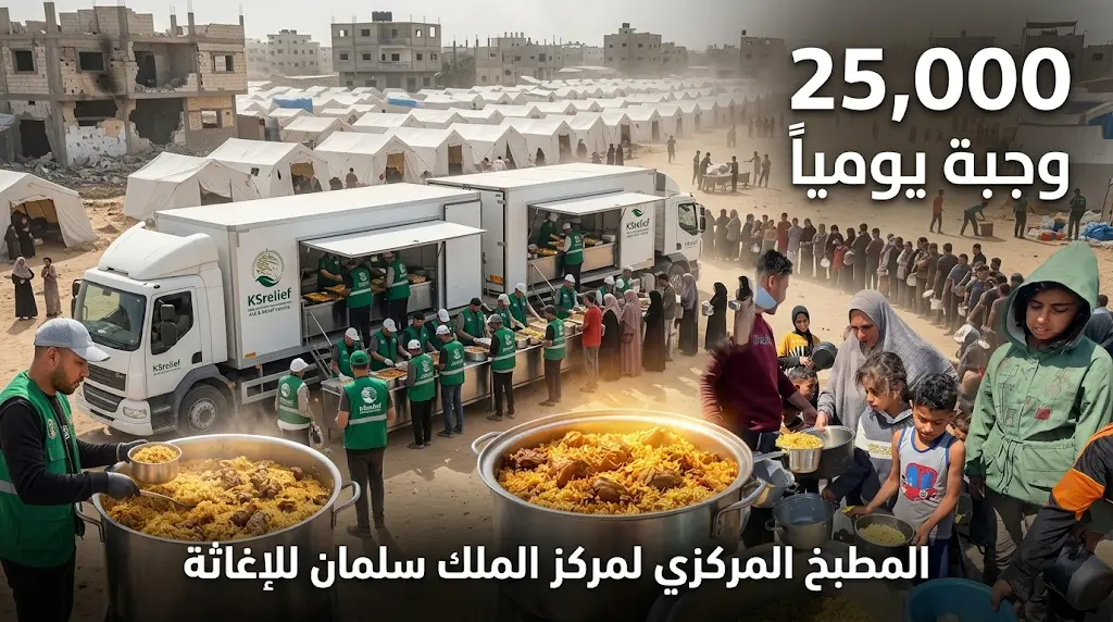 الدور المستمر للمملكة في غزة: ذراع "الملك سلمان للإغاثة" يواصل سد النقص الحاد بتوزيع 25,000 وجبة يومياً.