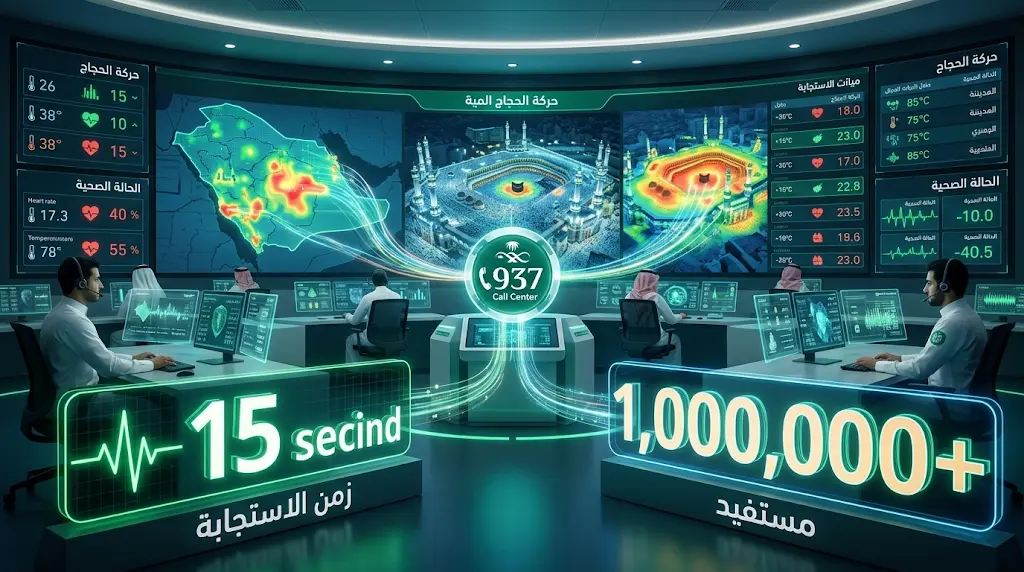 الذكاء الاصطناعي ينجح في خفض زمن الاستجابة للحالات الطارئة بمركز 937 إلى أقل من 15 ثانية في حج 1447هـ