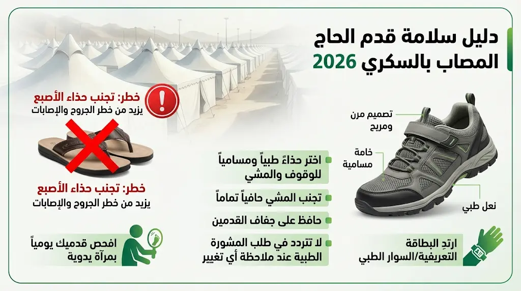 الصحة السعودية تحذر الحجاج المصابين بالسكري من أحذية الأصبع وتحدد مواصفات الحذاء الطبي المثالي لموسم 2026