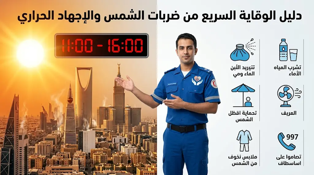 الصحة السعودية تكشف عن 7 إجراءات فورية لإنقاذ مصابي ضربات الشمس وتحدد ساعات الذروة الحرارية