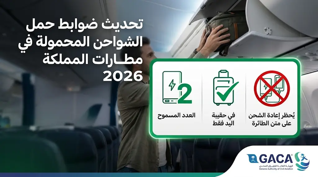 الطيران المدني السعودي يمنع إعادة شحن "البور بانك" على متن الطائرة ويحدد ضوابط جديدة للمسافرين