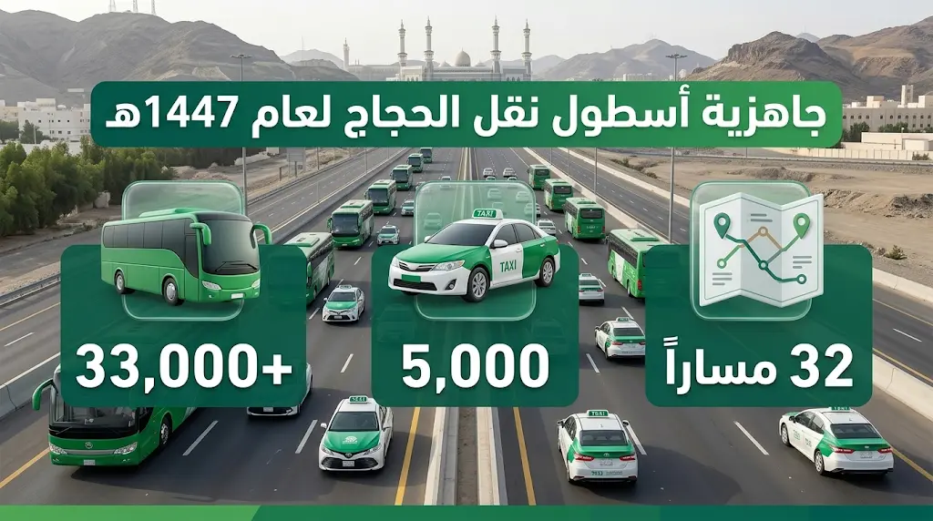 تخصيص 33 ألف حافلة و5 آلاف سيارة أجرة لخدمة الحجاج وتنفيذ 1139 رحلة أسبوعية في موسم حج 1447هـ