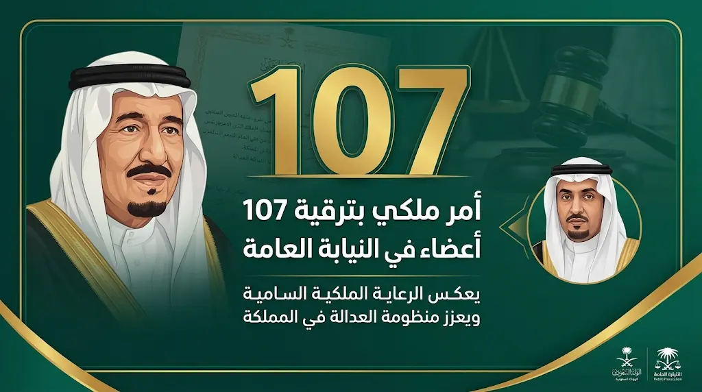 ترقية 107 من أعضاء النيابة العامة بأمر ملكي.. والنائب العام يؤكد: تجسيد للدعم اللامحدود