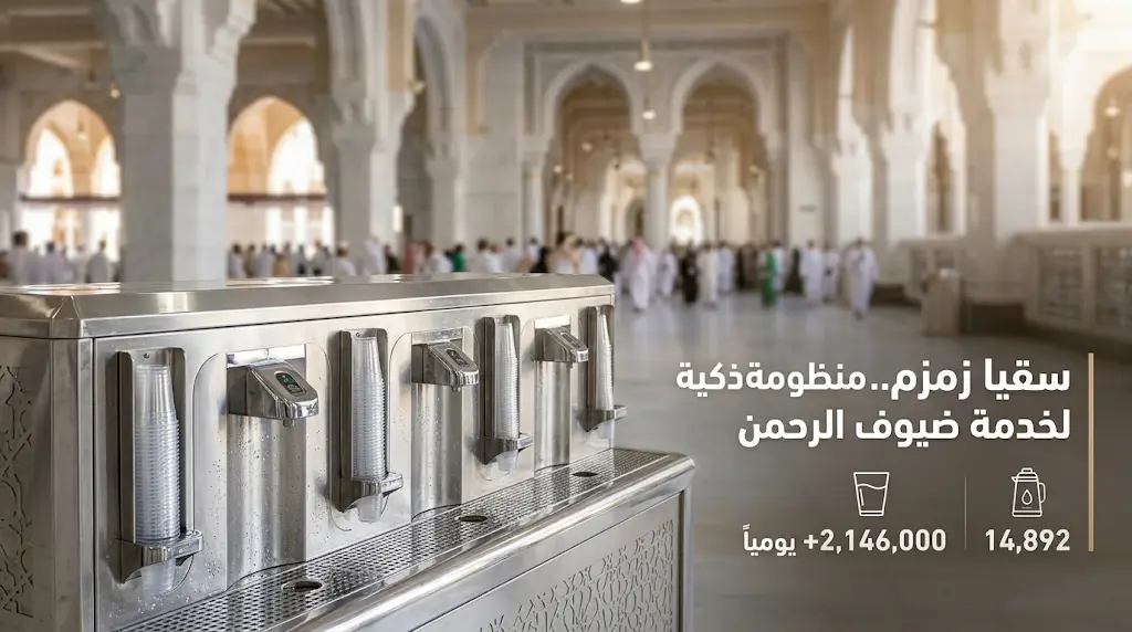 تطوير منظومة سقيا زمزم في المسجد الحرام لاستقبال حجاج عام 1447هـ وتوزيع أكثر من مليوني كأس يومياً