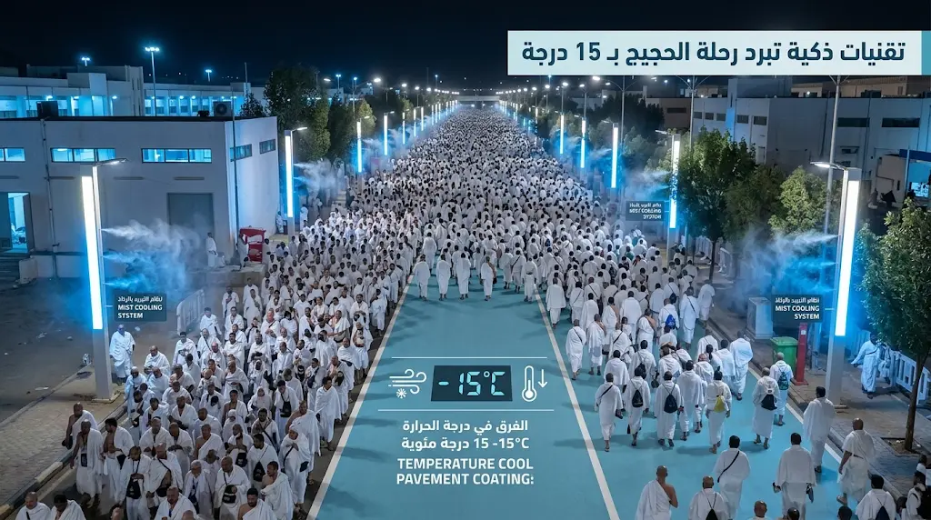 تقنية الطلاء المطاطي المبتكرة تبرد طرق المشاة بمقدار 15 درجة لحماية الحجيج من الإجهاد الحراري
