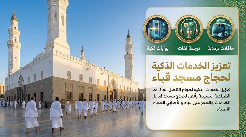 توافد كثيف للحجاج على مسجد قباء مع بداية عشر ذي الحجة وتفعيل منظومة الخدمات الذكية