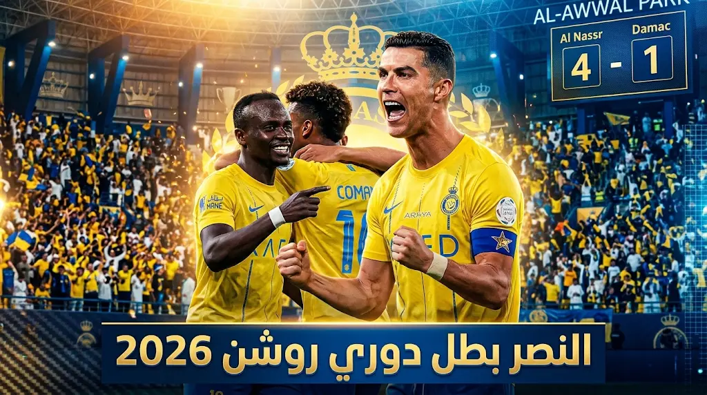 ثنائية رونالدو تحسم اللقب.. النصر بطلاً لدوري روشن السعودي 2026 بعد اكتساح ضمك برباعية