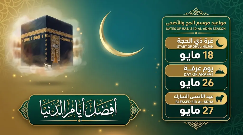 جدول العشر من ذي الحجة 2026: موعد يوم عرفة وعيد الأضحى 1447 رسمياً