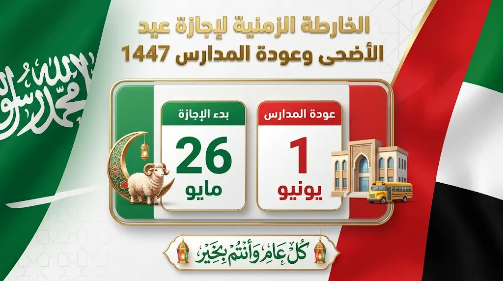 جدول مواعيد إجازة عيد الأضحى 1447 وتاريخ عودة المدارس في السعودية والإمارات