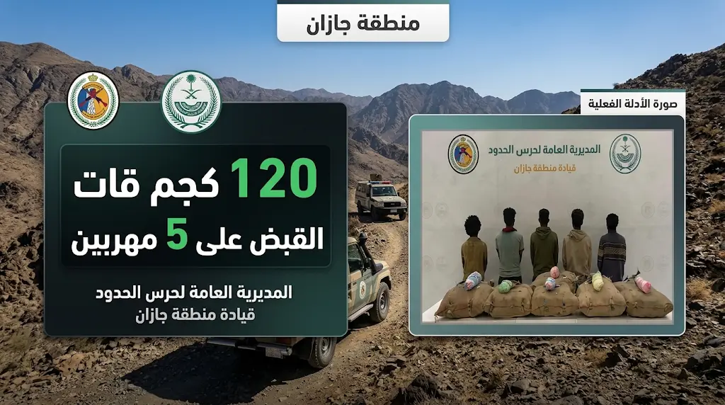 حرس الحدود بقطاع الدائر في جازان يحبط محاولة تهريب 120 كيلوجراماً من نبات القات المخدر