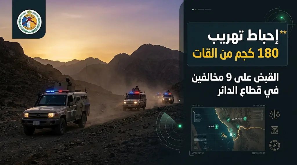 حرس الحدود في جازان يحبط تهريب 180 كيلوجراما من القات ويقبض على 9 مخالفين
