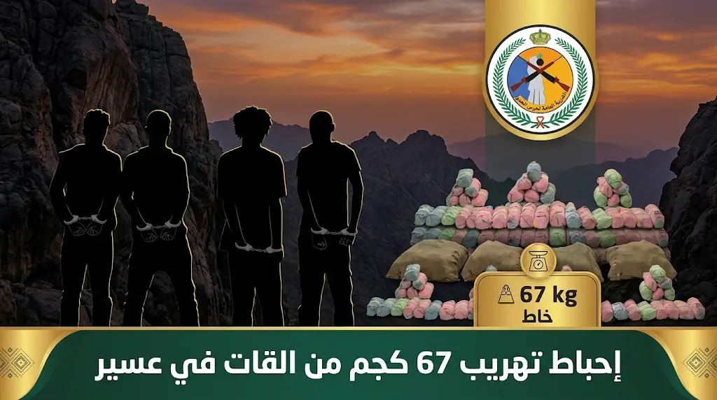 حرس الحدود في منطقة عسير يحبط محاولة تهريب 67 كيلوجراماً من نبات القات بقطاع الربوعة