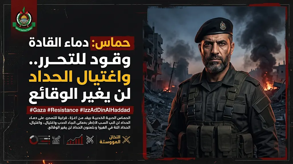 حماس تؤكد أن اغتيال القائد عز الدين الحداد لن يفلح في فرض وقائع سياسية جديدة وتعتبر الهجوم غدراً ينسف جهود التهدئة
