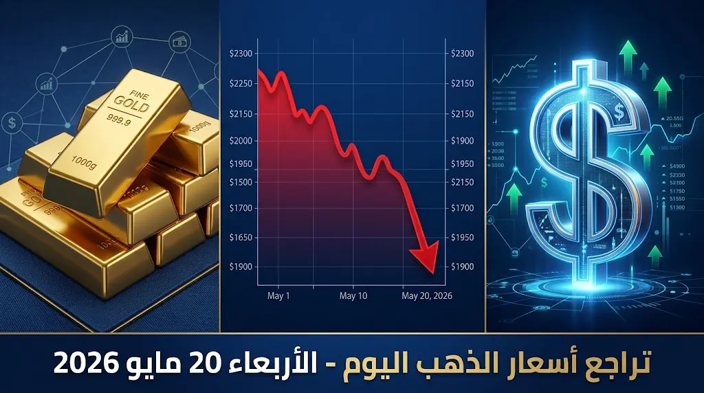 سعر الذهب اليوم الأربعاء 20-5-2026: تراجع المعدن الأصفر مع قوة الدولار وترقب محضر "الفيدرالي"