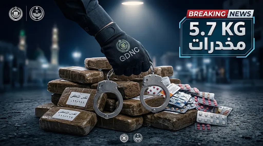 سقوط مواطن في قبضة مكافحة المخدرات بالمدينة المنورة متورط بـ 5.7 كجم من الحشيش
